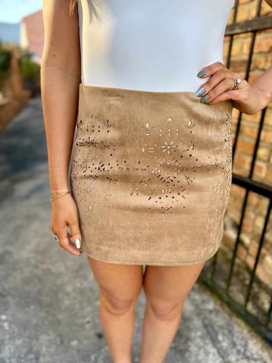 Nia Faux Suede Skirt- Tan