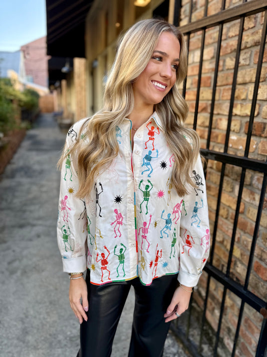 Queen Skeleton Button Up Top