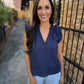 Heidi Linen Top-Navy