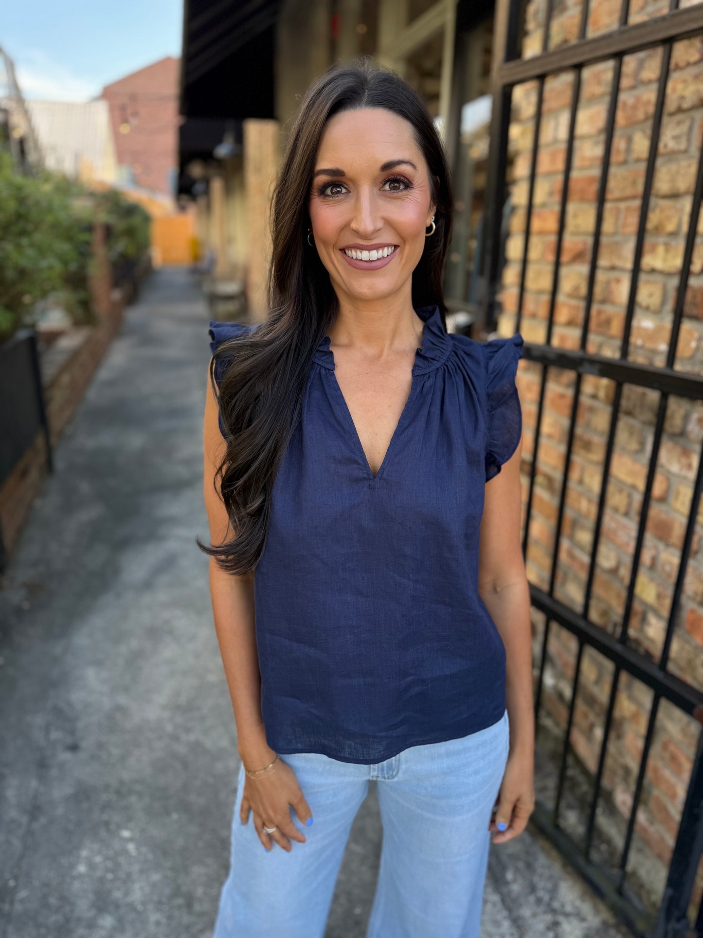 Heidi Linen Top-Navy
