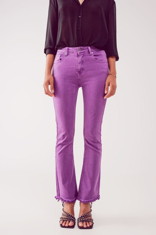 Quinn High Rise Cropped Flare Denim- Purple