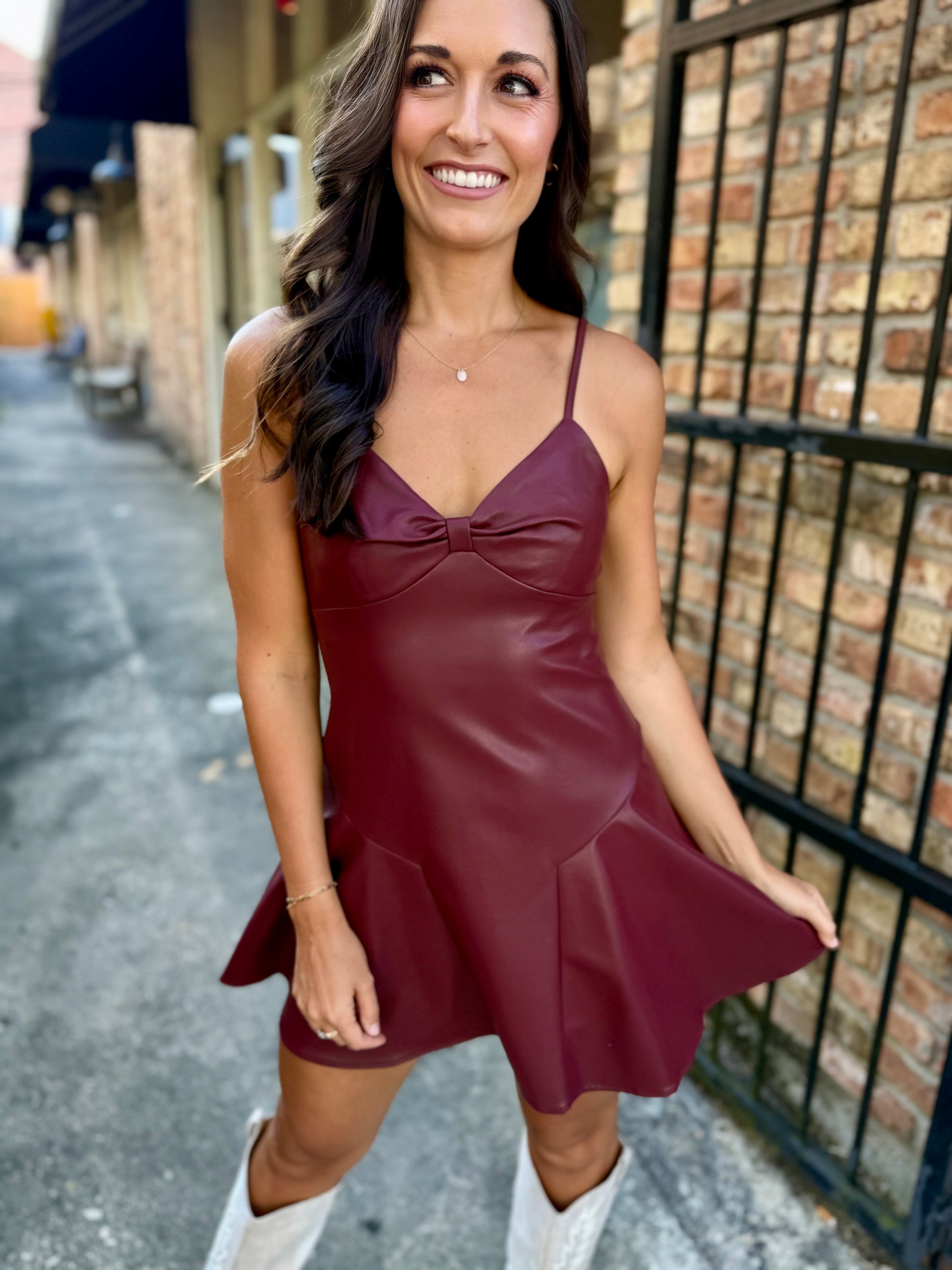 Veronica Faux Leather Dress- Burgundy Hazel Lane Boutique Veronica Faux Leather Dress- Burgundy Hazel Lane Boutique
