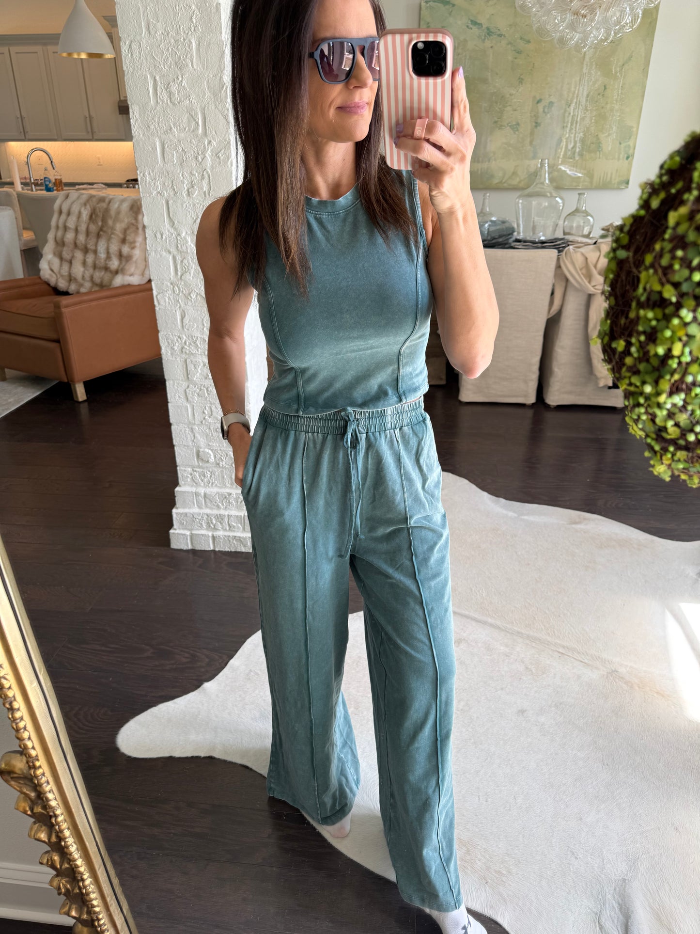 FP Mineral Washed 2 PC Pants Set- Dark Teal