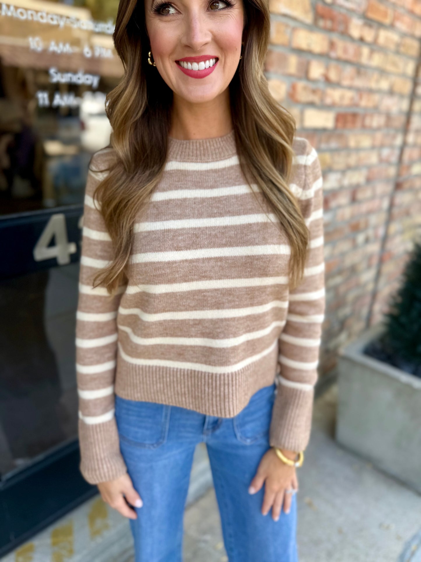 Sheri Striped Sweater- Taupe Cream