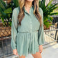 Gathering Button Up Romper- Dark Sage