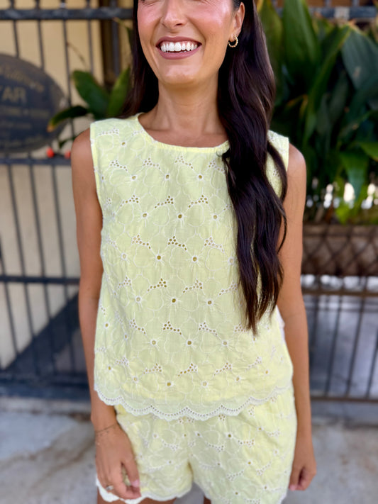 Kenny Eyelet Tied Top- Lemon