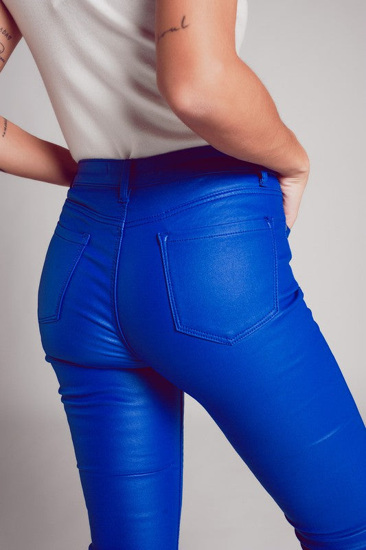 High Waist Royal Blue Faux Leather Pants Paige Faux Leather