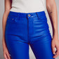 Paige Faux Leather Cropped Flare Pant- Blue