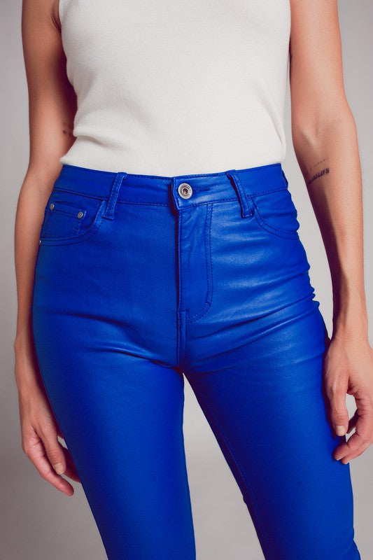 Paige Faux Leather Cropped Flare Pant- Blue – Hazel Lane Boutique