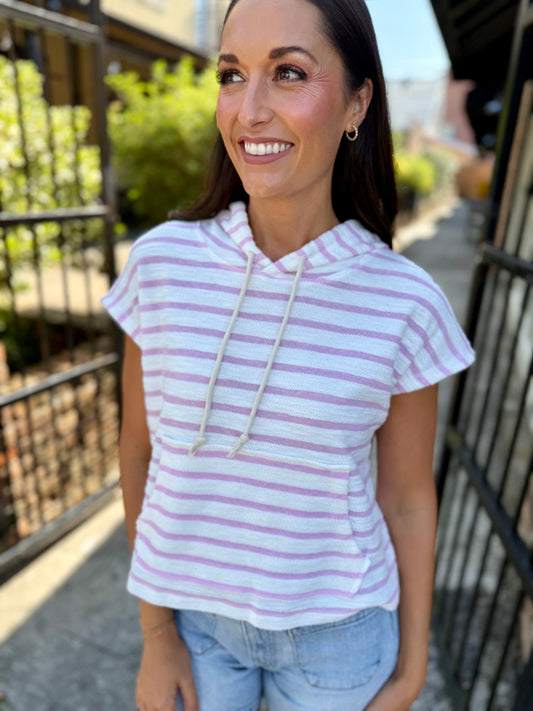 Davis Striped Hooded Top- Pink