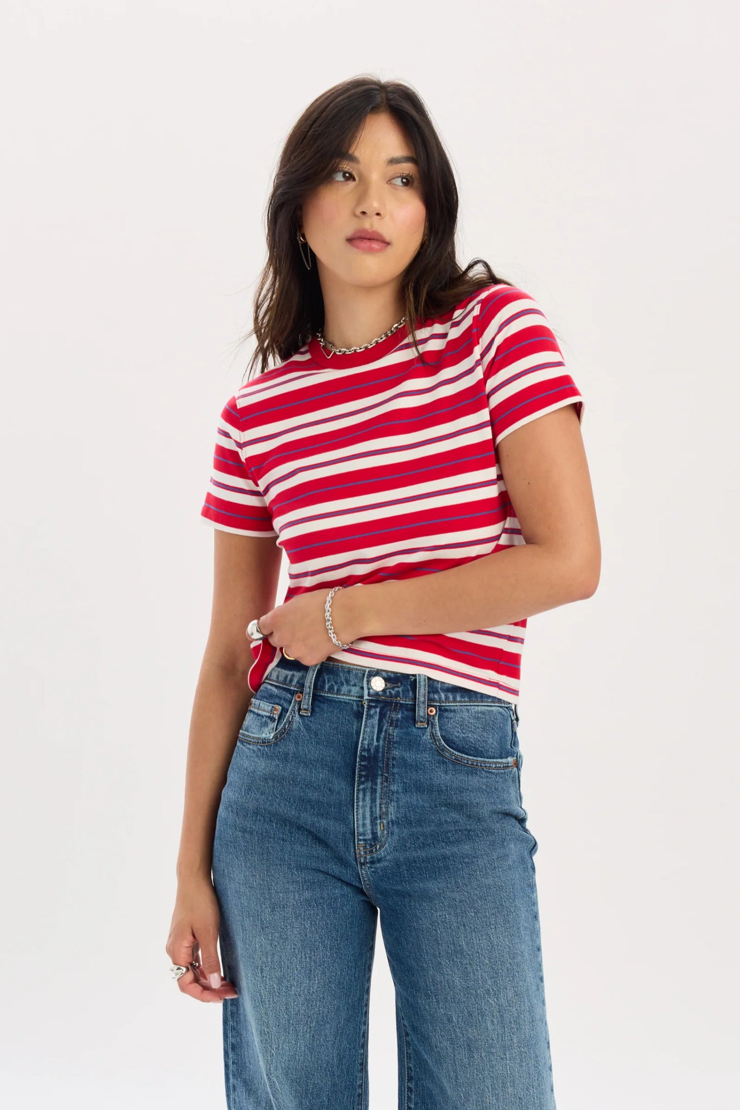 Zuma Stripe Crew Tee- Red