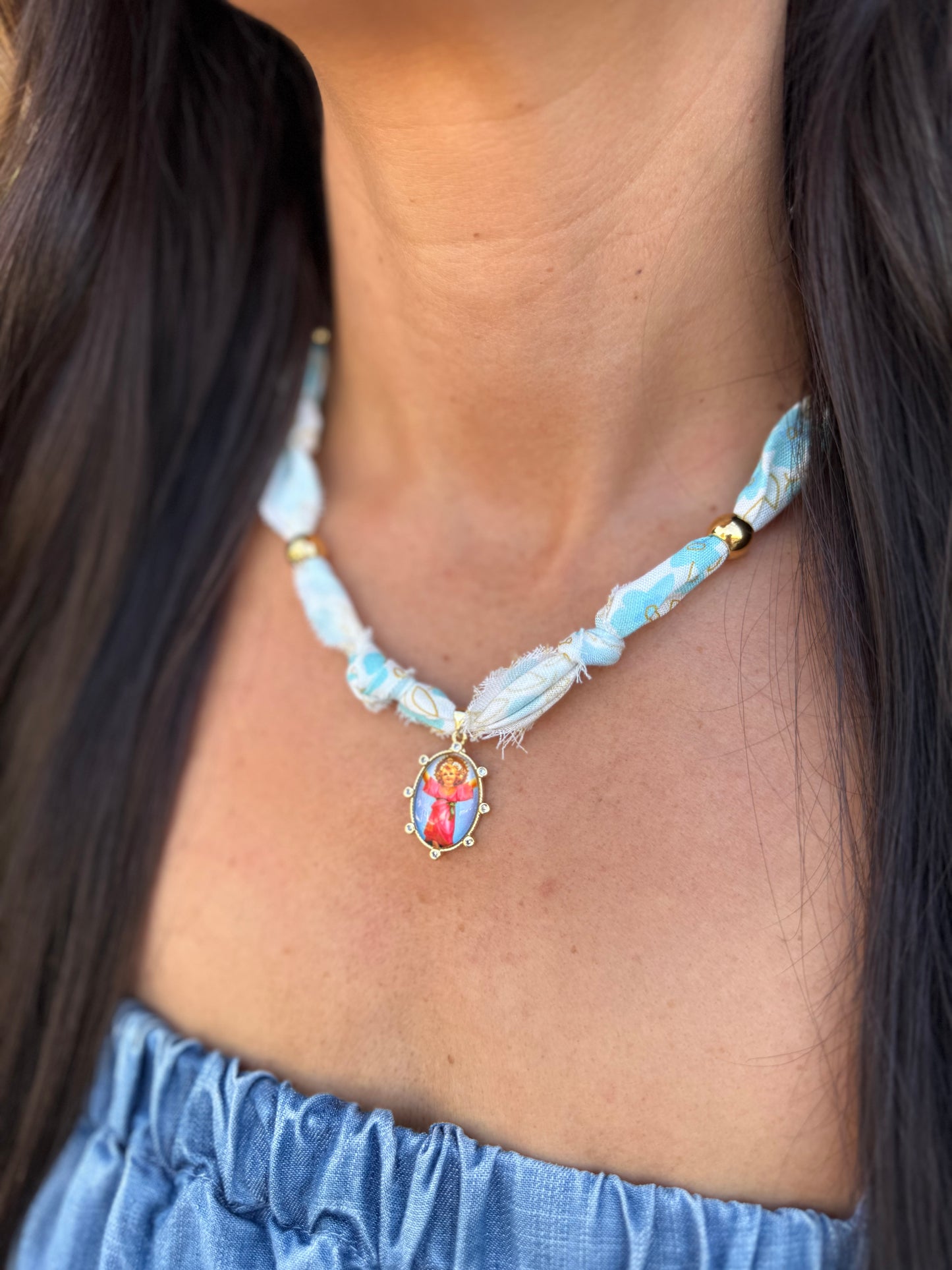 Scarf Necklace- Blue/Guardian Angel