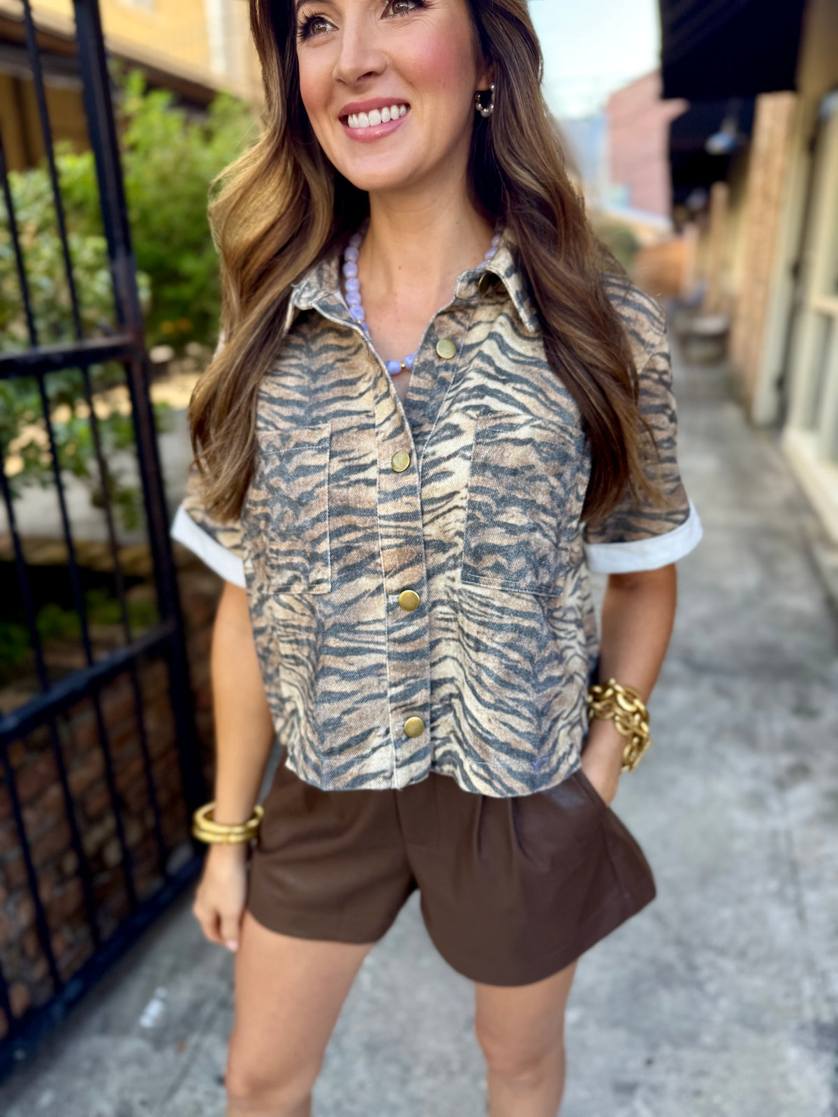 Tiger Boxy Button Denim Top