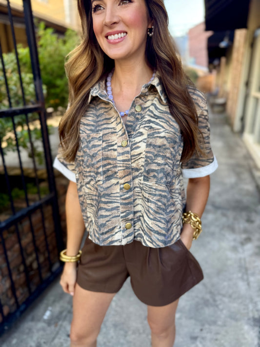 Tiger Boxy Button Denim Top