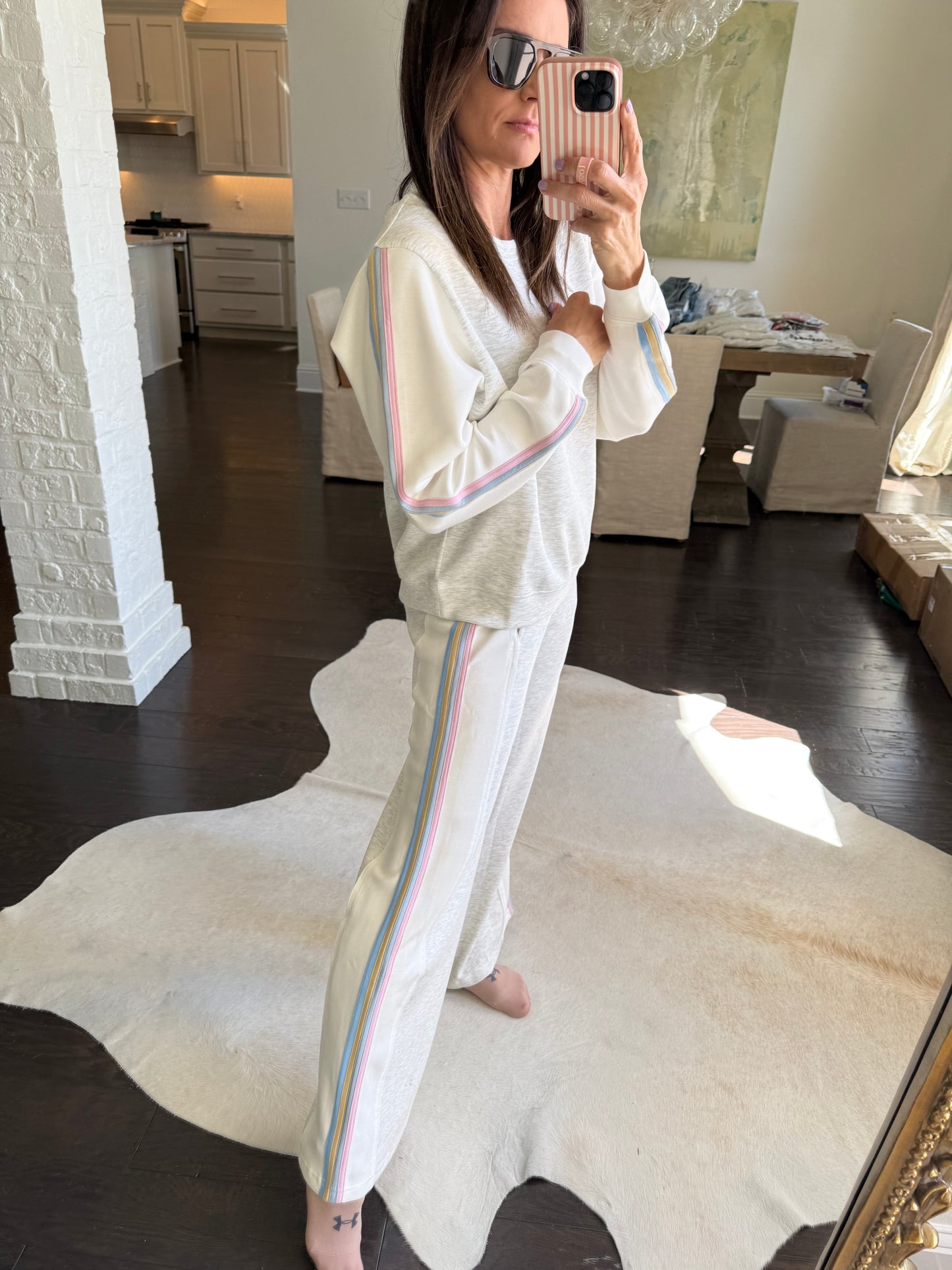 Varsity Striped Cloud Sweatshirt- Grey