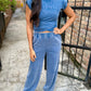 Move Mineral 2 PC Crop Top And Jogger Set- Navy
