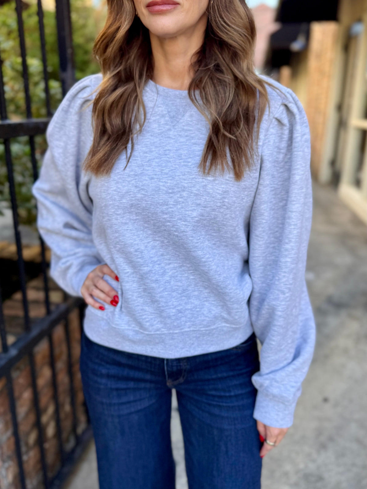 Presley Puff Sleeve Sweatshirt- Heather Gray