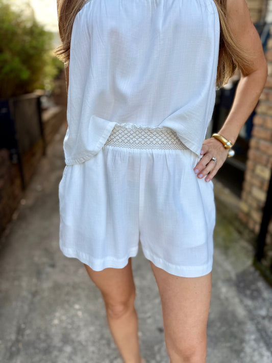 Ferguson Elastic Shorts- White Washed