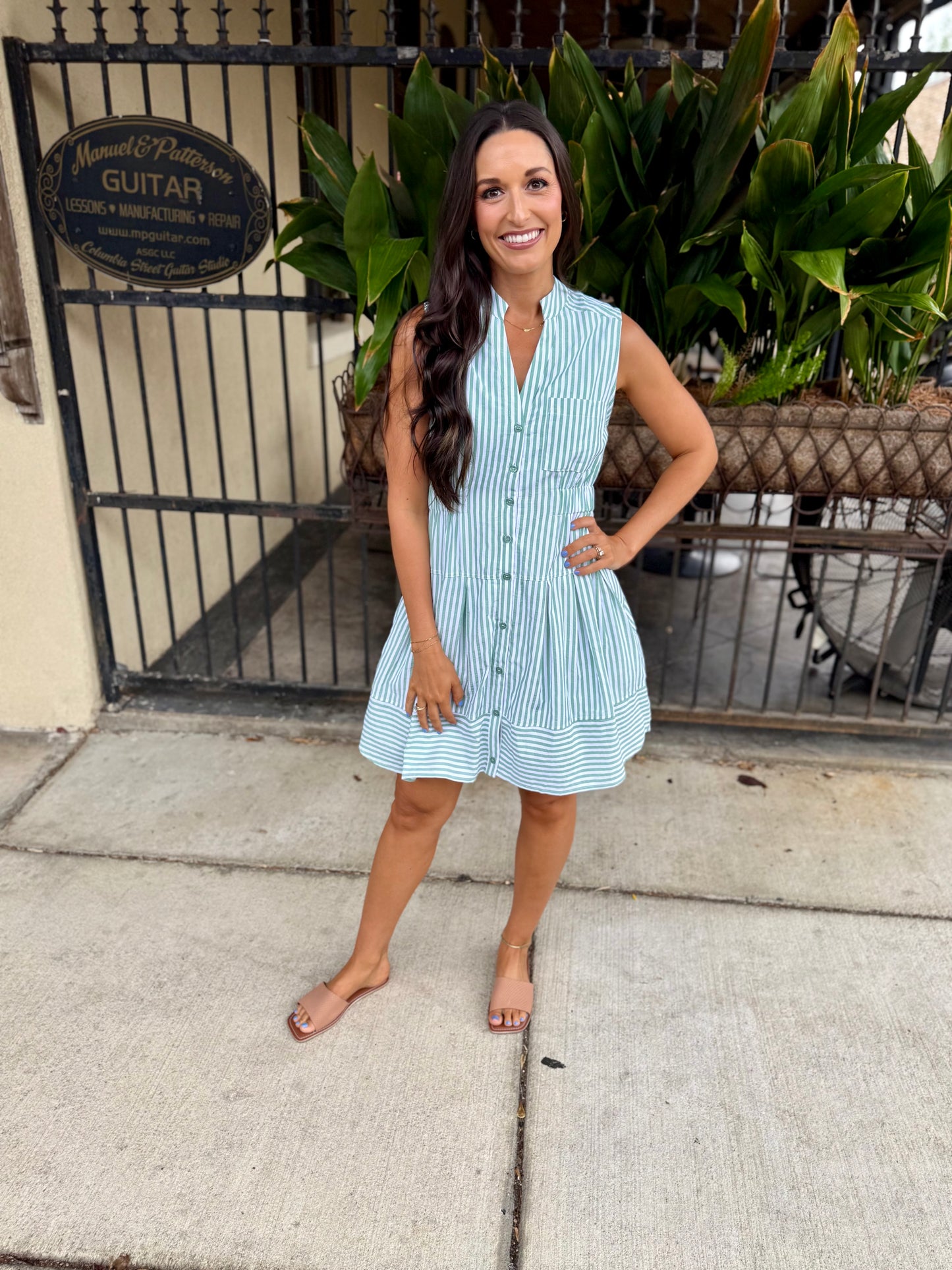 Liv Striped Dress- Sage