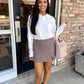 Houndstooth Plaid Mini Skort- Brown/Blue