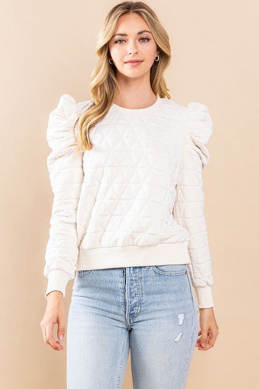 Quilted Pullover Top- Cream