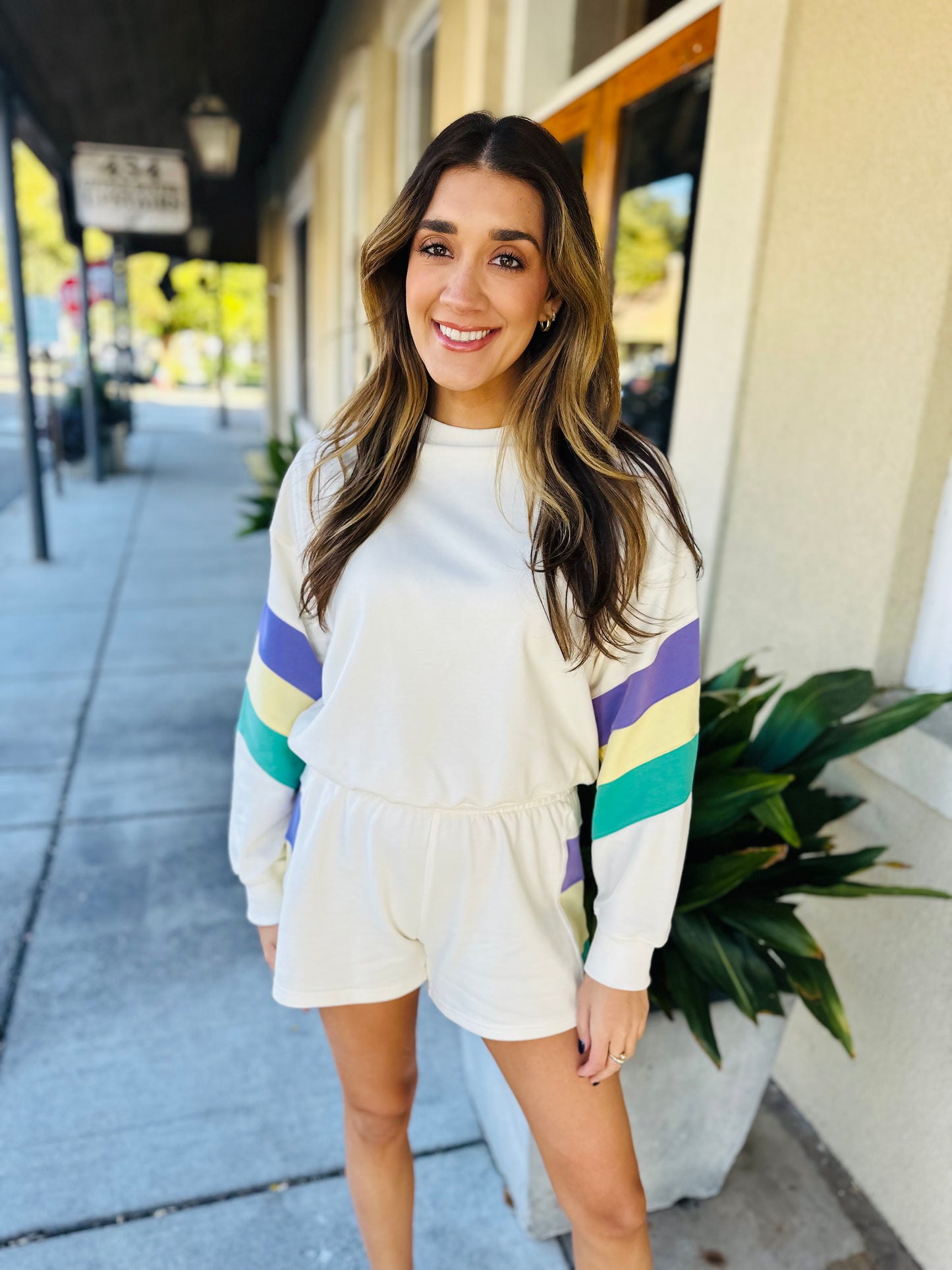 Pastel Stripe Sweatshirt- Ivory