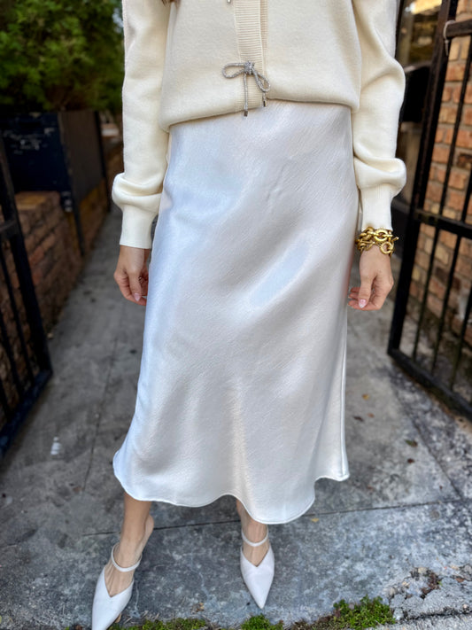 Sage Satin Maxi Skirt- Cream