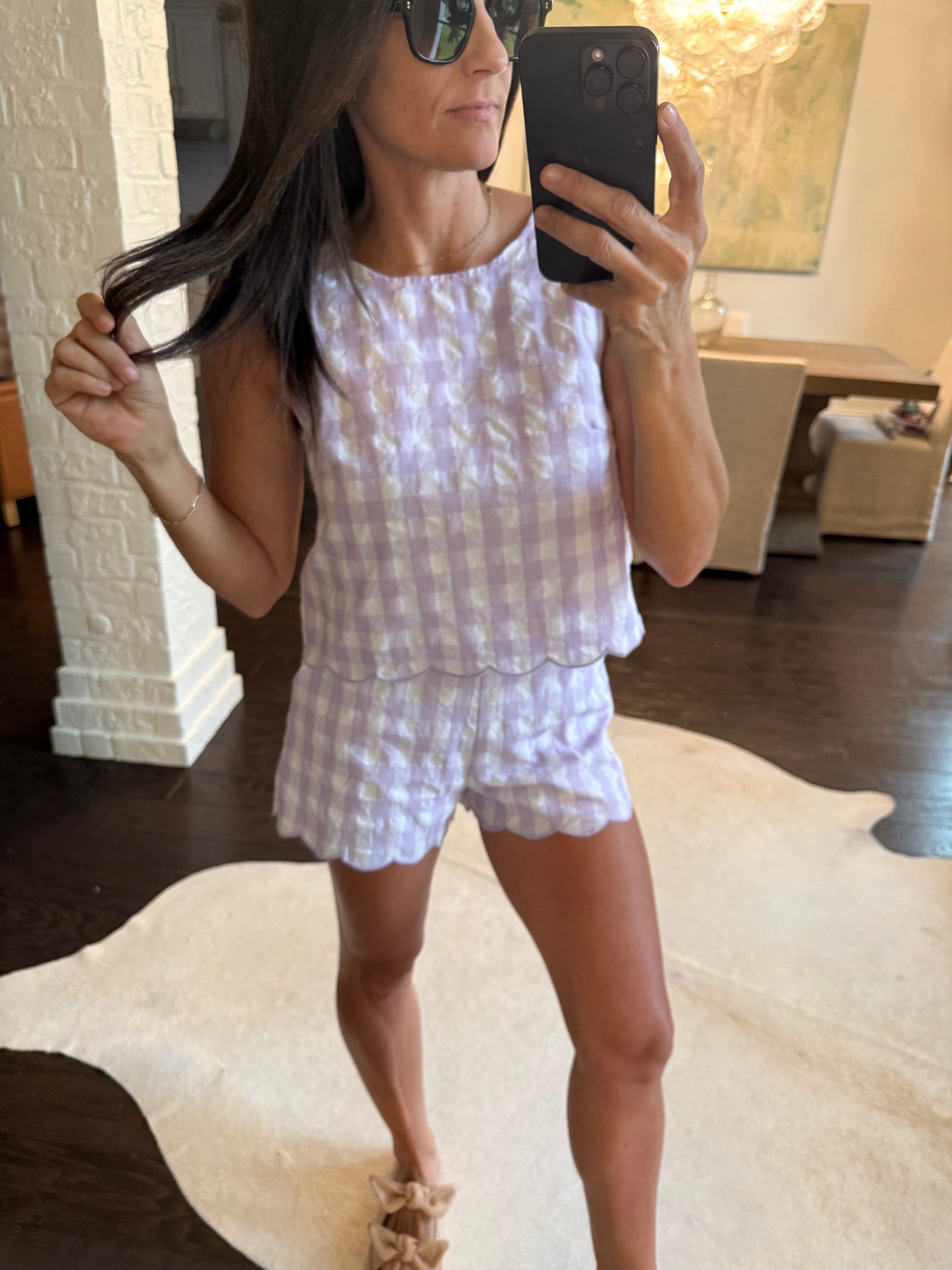 Garrett Gingham Shorts- Lavender/White
