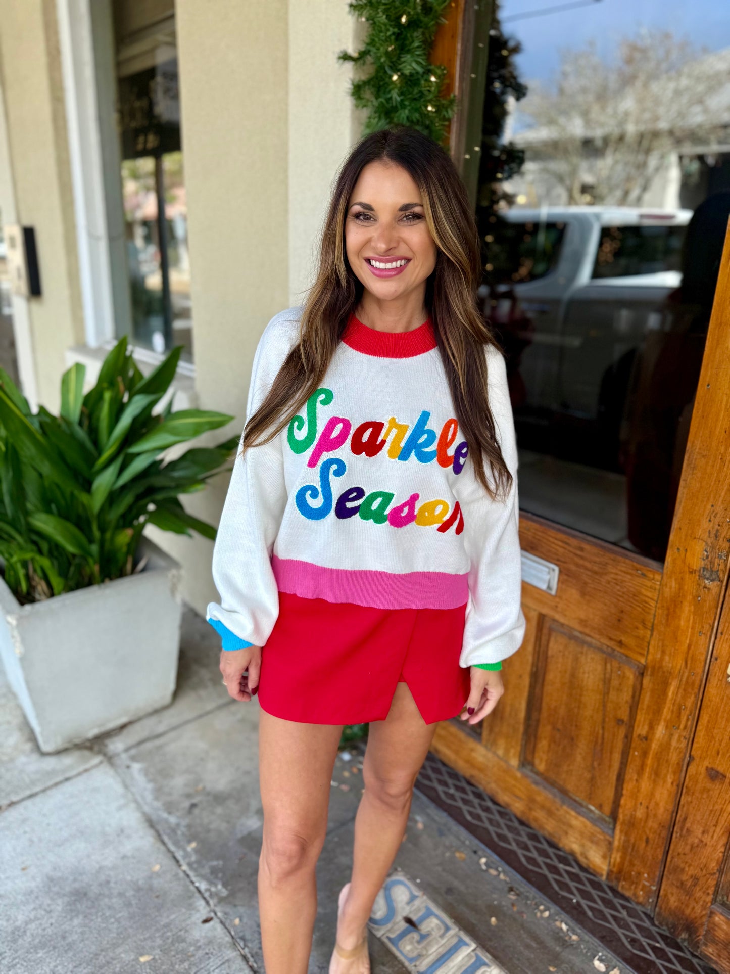 Sparkle Season Colorblock Sweater- White