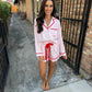 Stripe Velvet Edge Pajama SET- Pink/Red