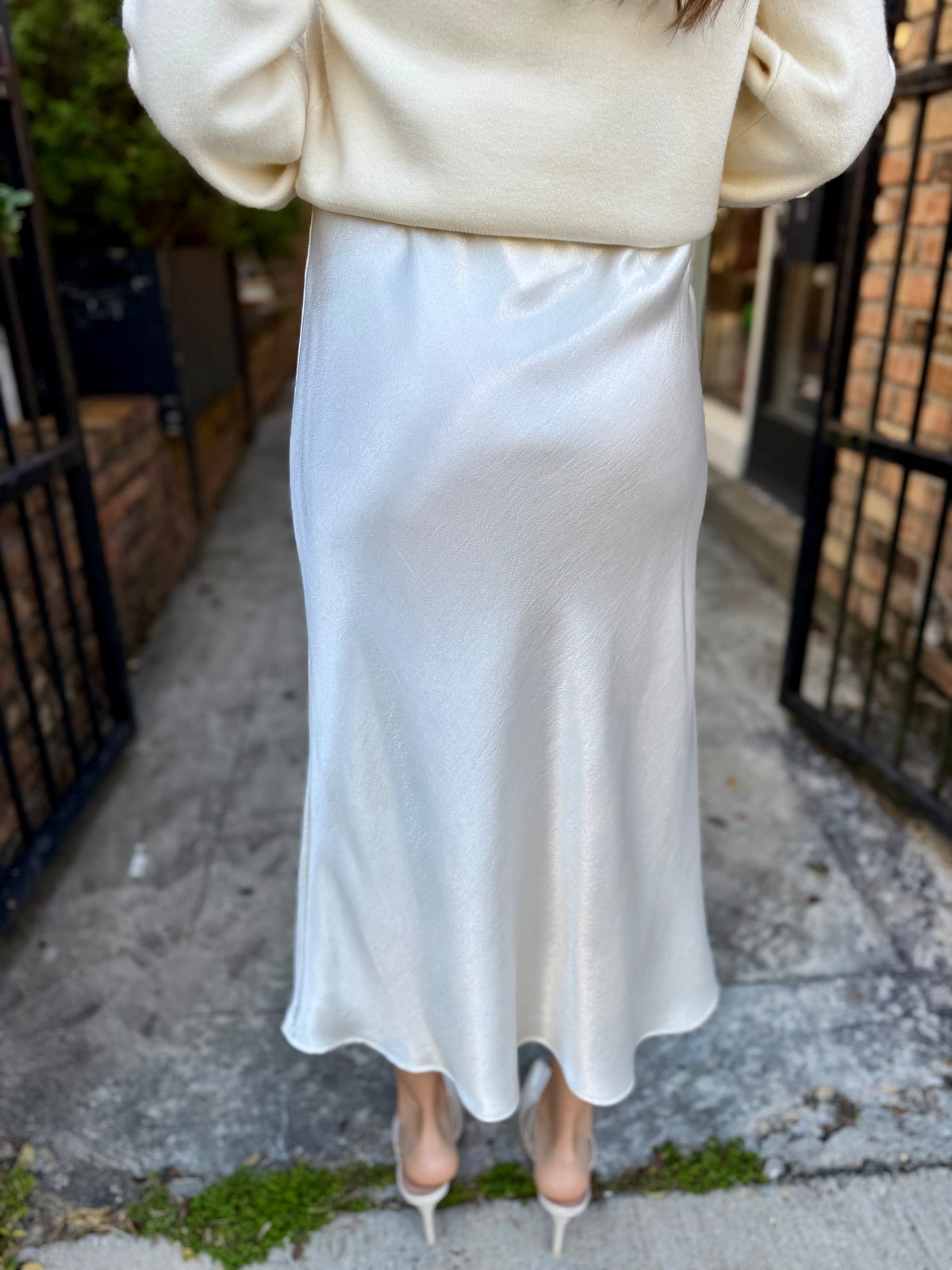 Sage Satin Maxi Skirt- Cream