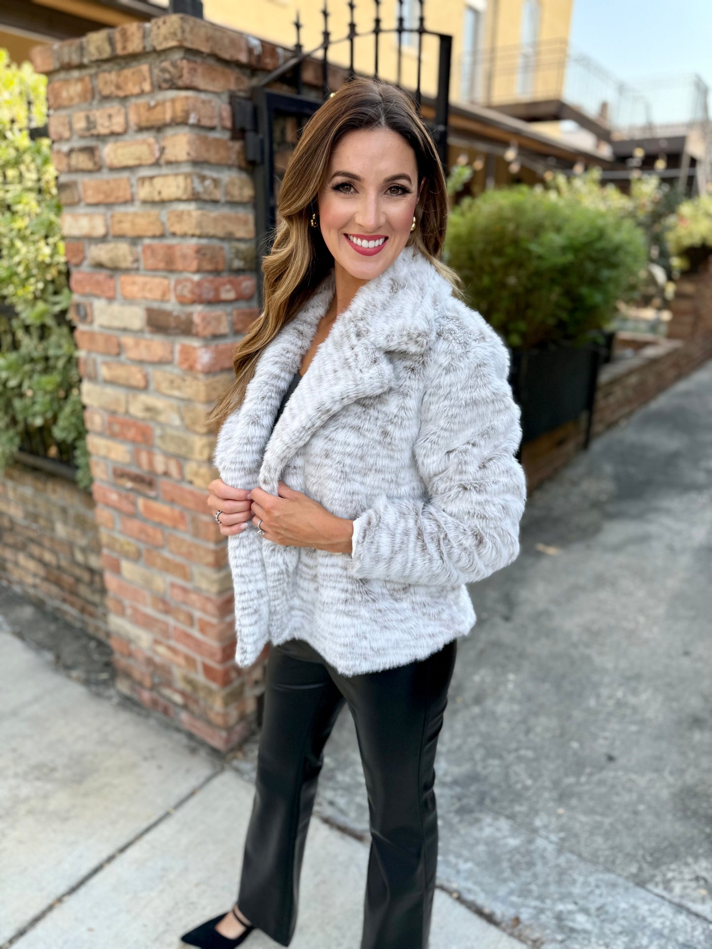 Pretty Fab Faux Fur Jacket- Ivory/Grey