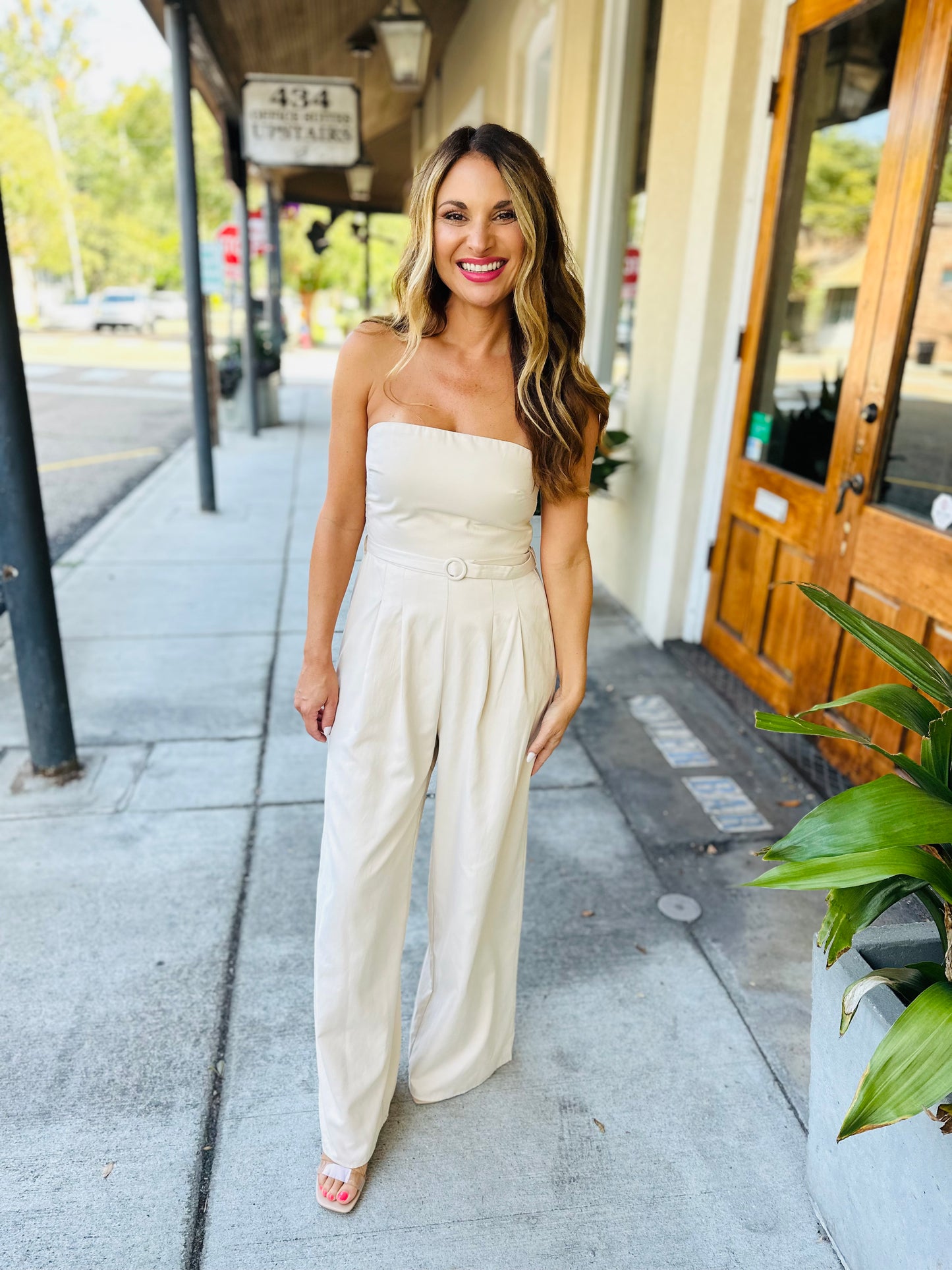 Past Midnight Tube Jumpsuit- Cream