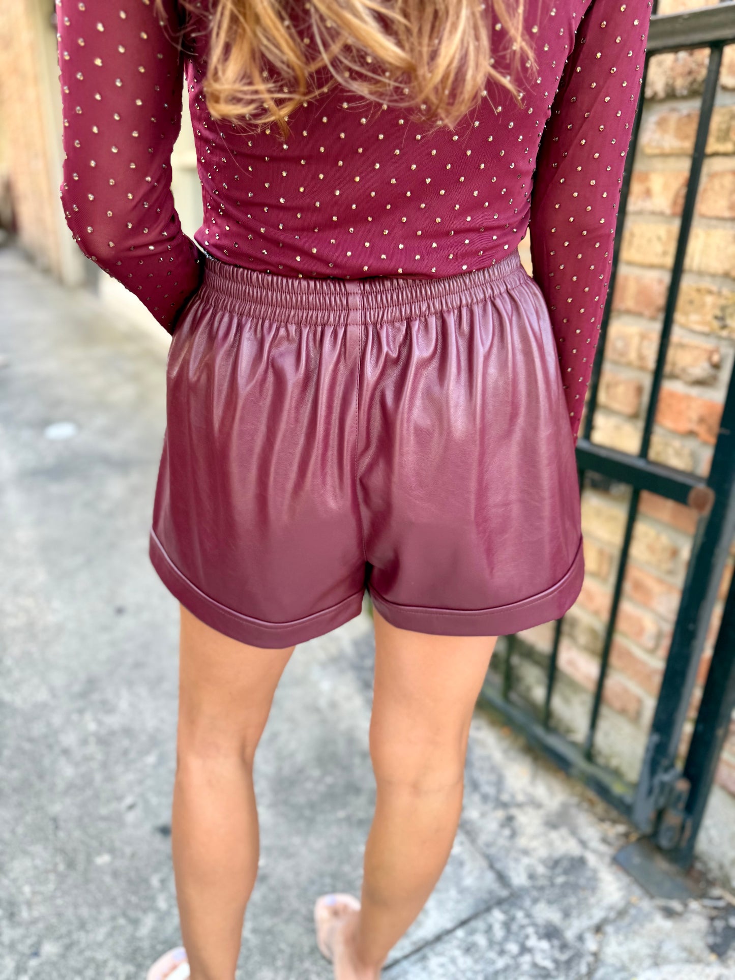 Albe Faux Leather Shorts- Plum