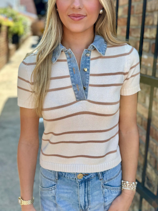 Shyla Striped Collar Top