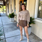 Floral Embroidered Scallop Detail Knit Top- Mocha