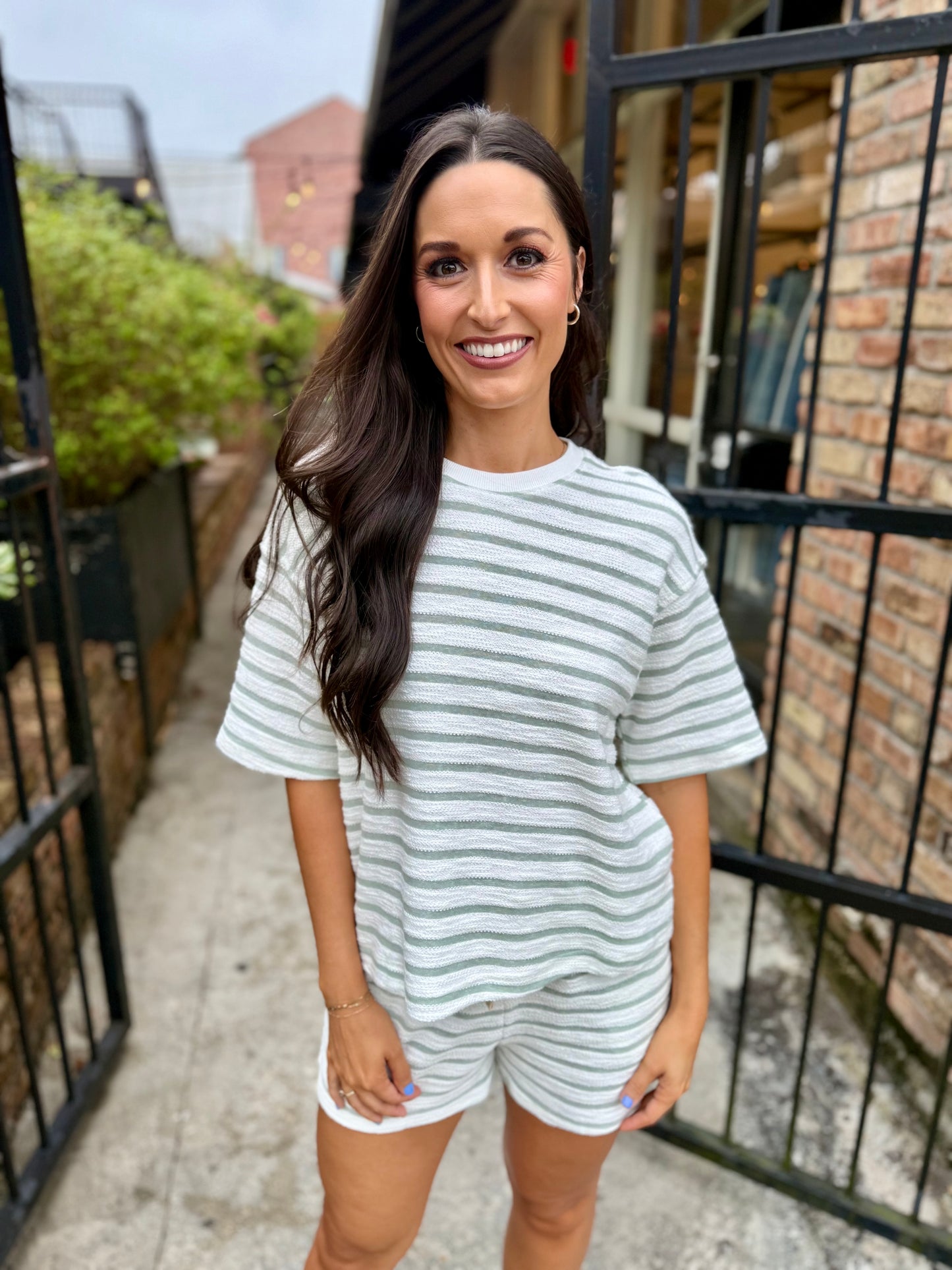 Davis Striped Shorts- Sage