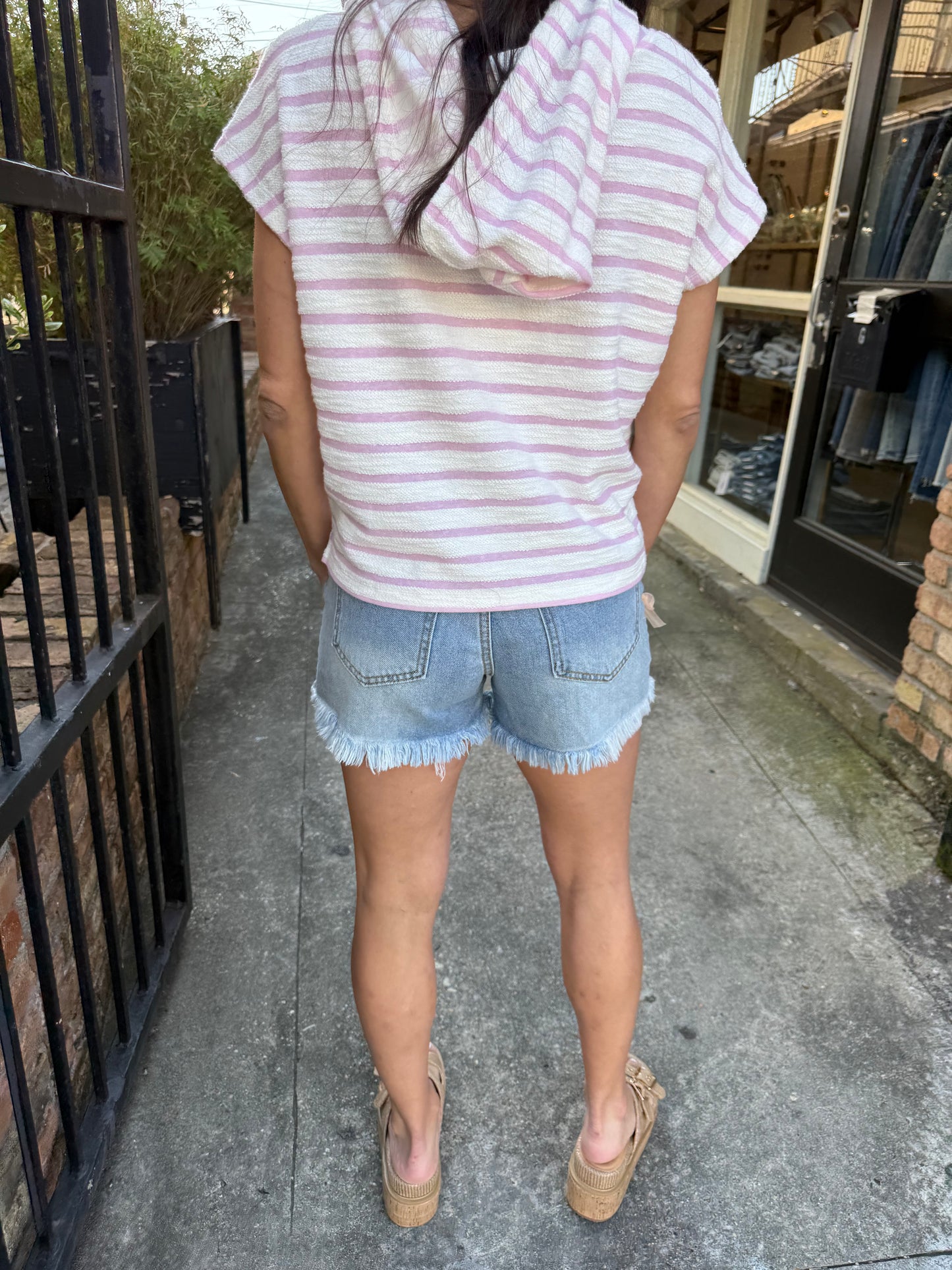 Davis Striped Hooded Top- Pink