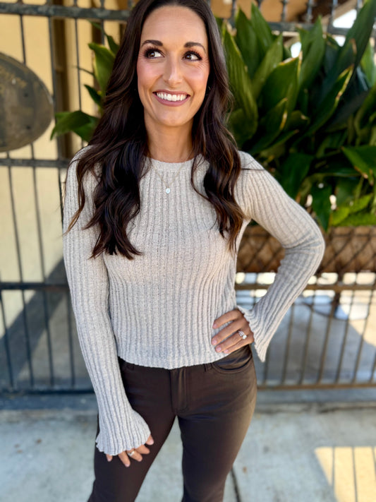 Dylan Ribbed Knit Sweater Top- Tan