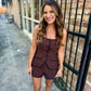 Kennedy Vest Romper W/ Contrast Piping- Brown