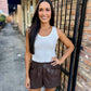 Albe Faux Leather Shorts- Brown