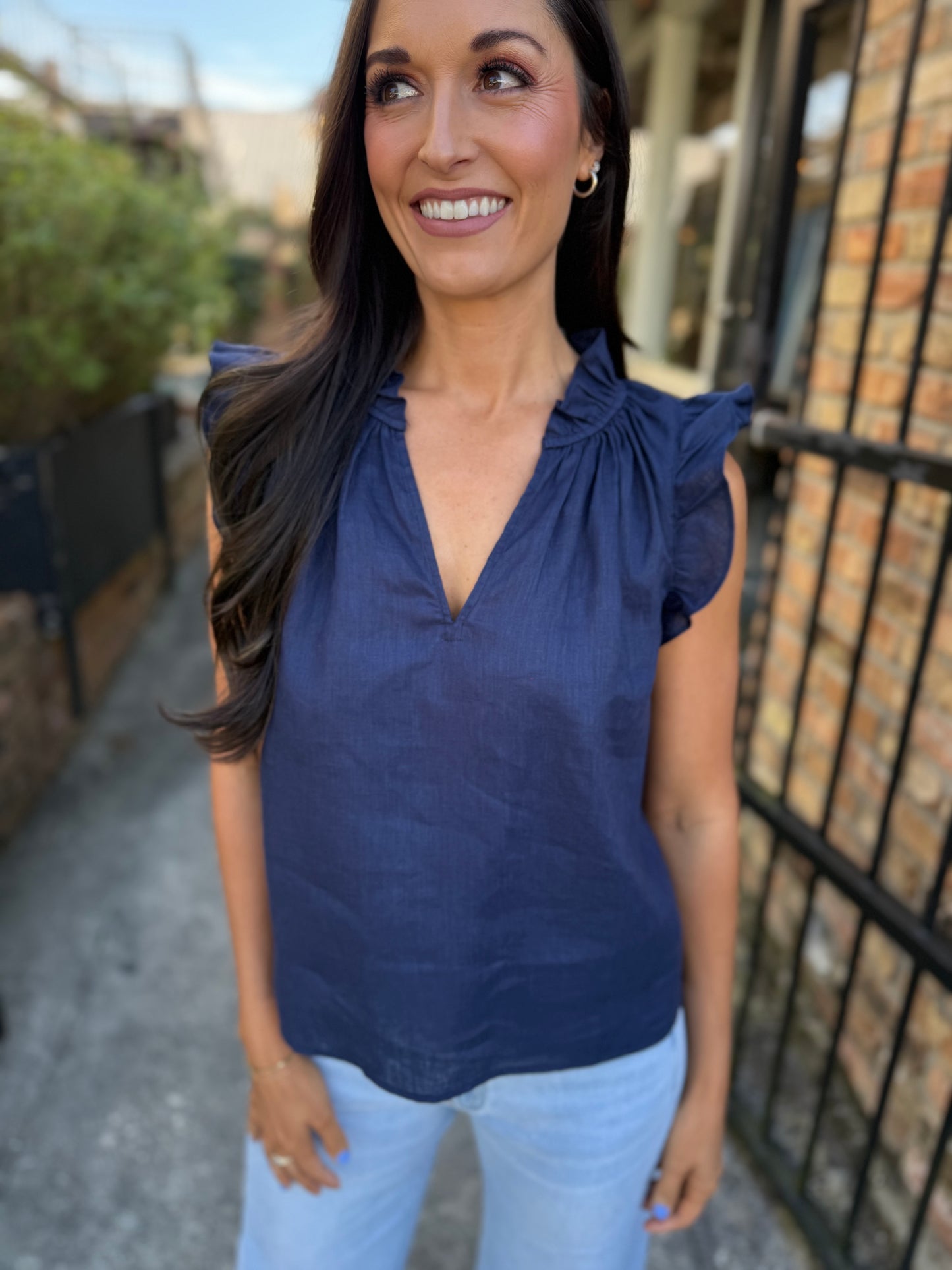 Heidi Linen Top-Navy