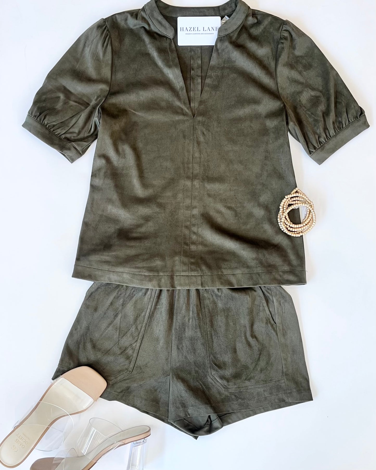 Jane Suede Top- Olive Night