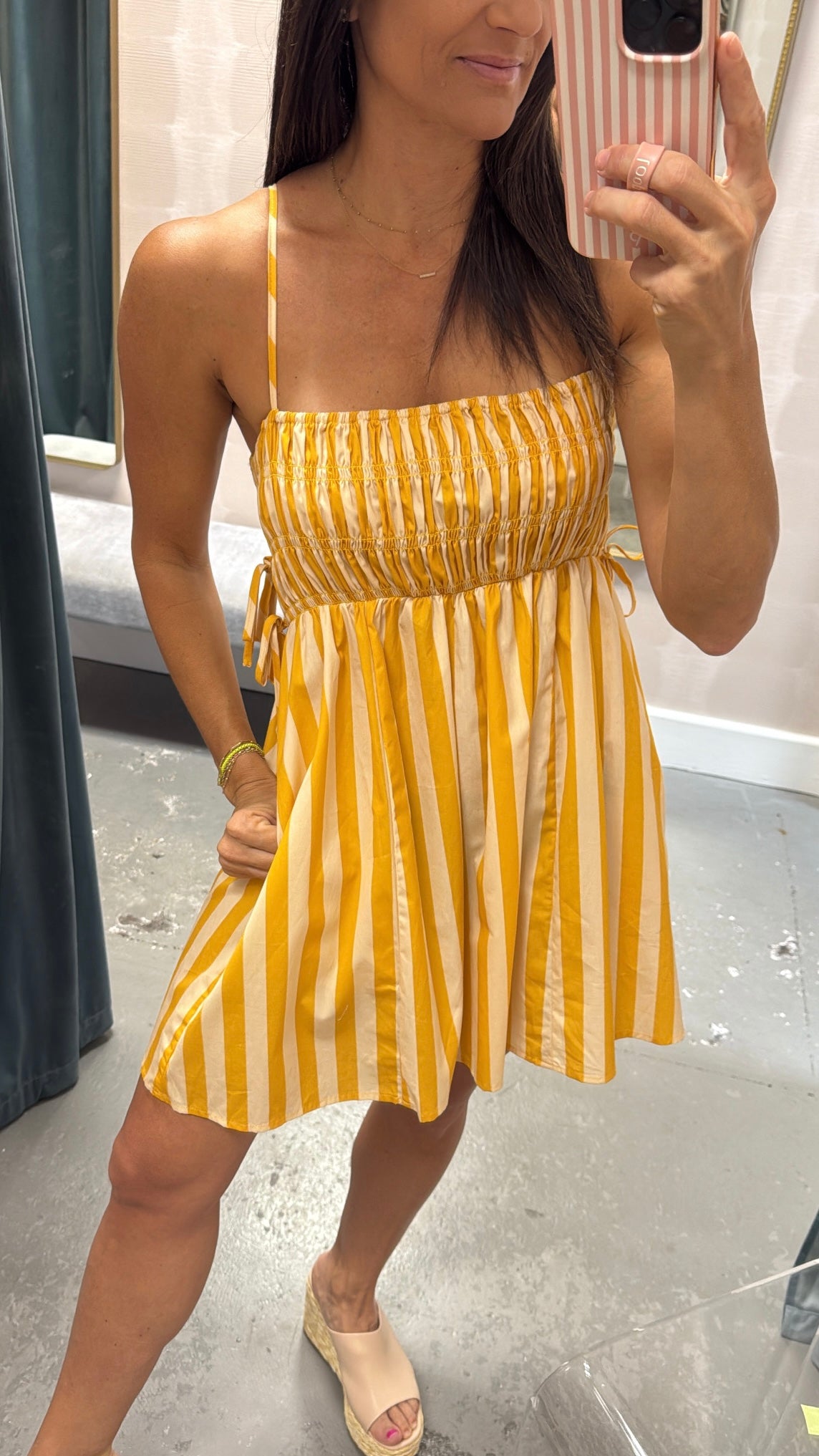 Huddle Striped Smocked Mini Dress- Butter Yellow