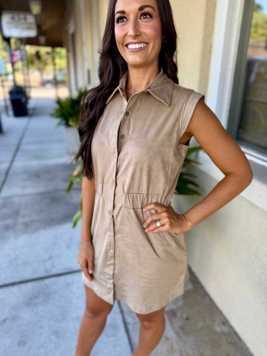 Ellie Suede Mini Dress- Sand