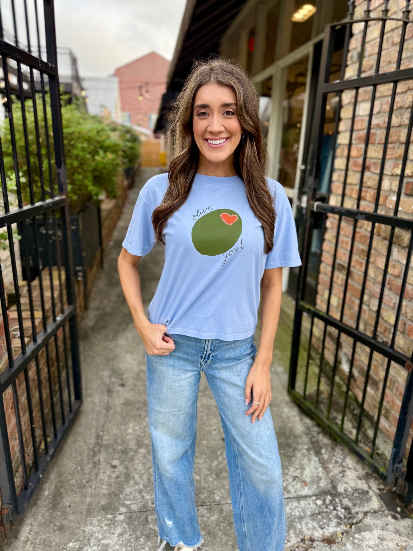Olive You Cropped Tee- Blue