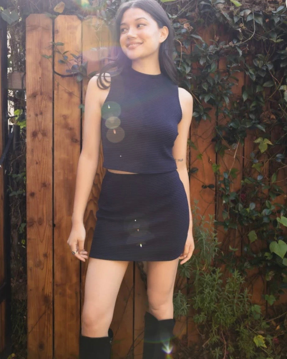 On a Stroll Knit Top- Navy
