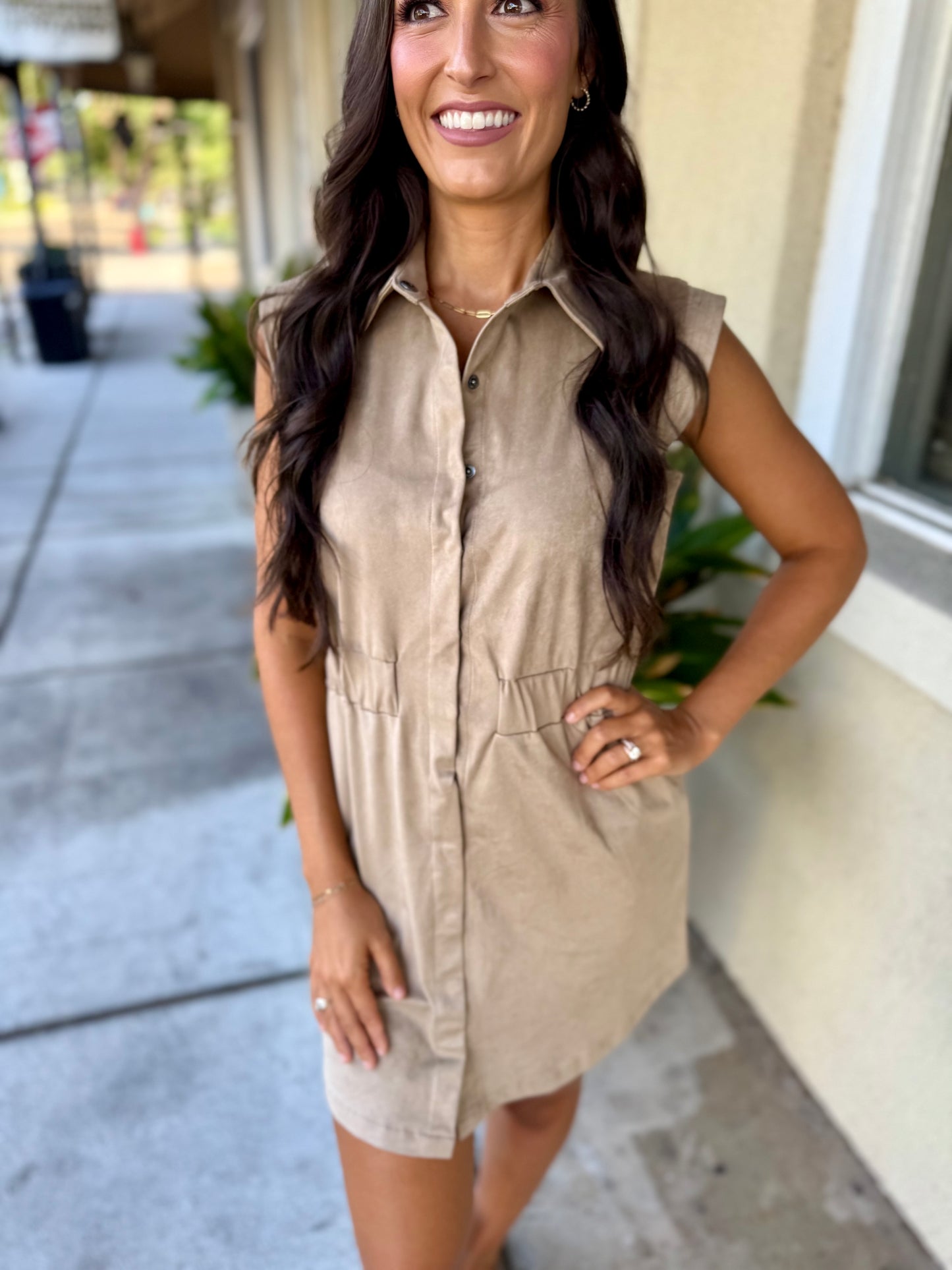 Ellie Suede Mini Dress- Sand