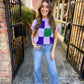 Cleopatra Checkered Sweater Top- Lavender