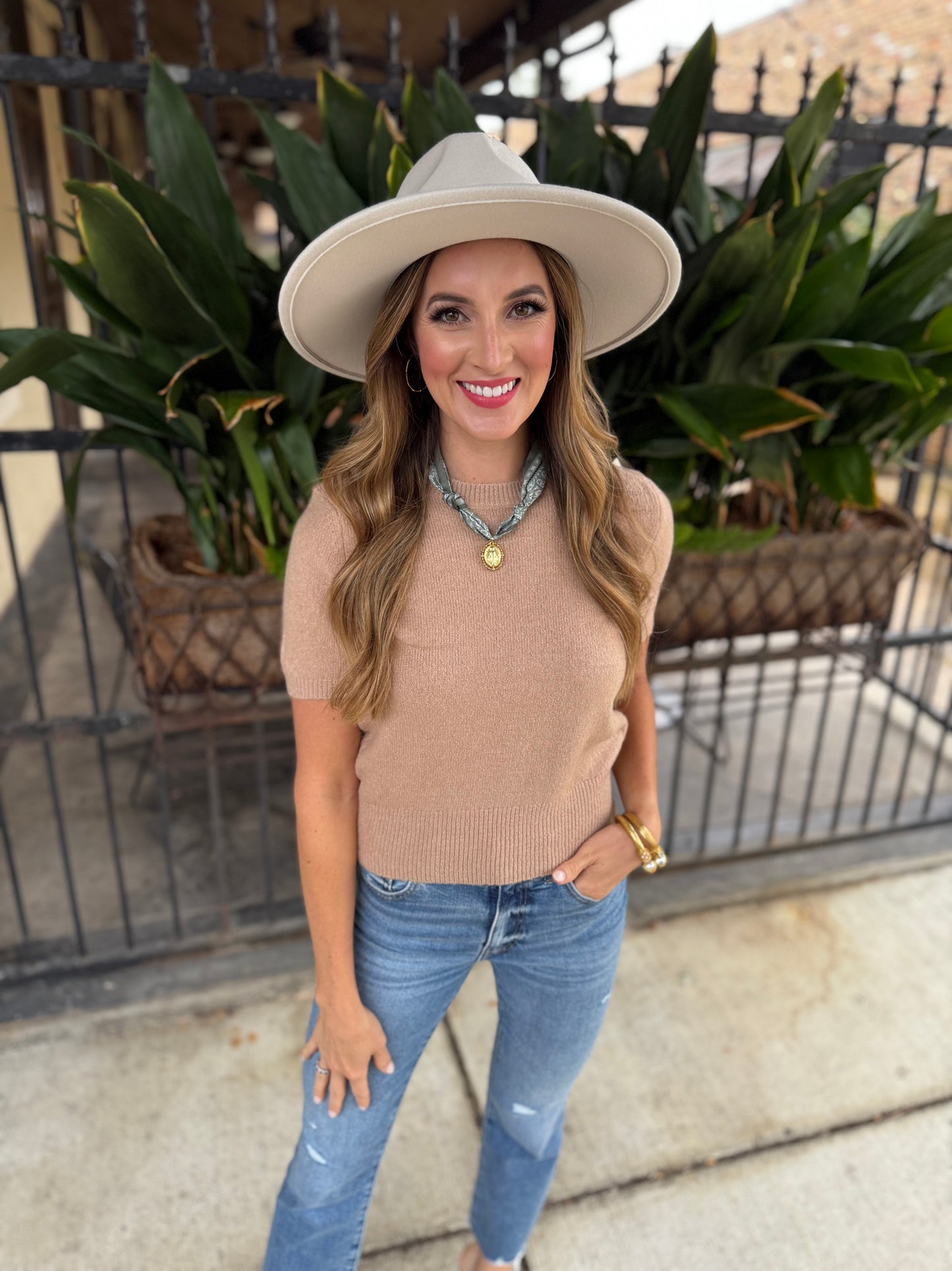 Sierra Crew Neck Sweater Top- Dark Taupe